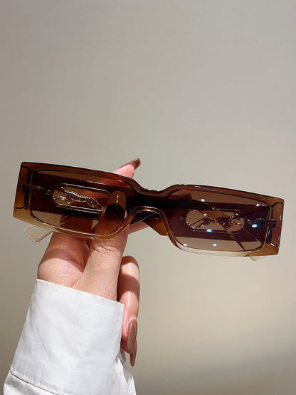 Chic Cheetah Print Rectangle Fashion Glasses with Gradient Lens - Lightweight PC Frame, Perfect for Summer Beach Parties & Outdoor Adventures