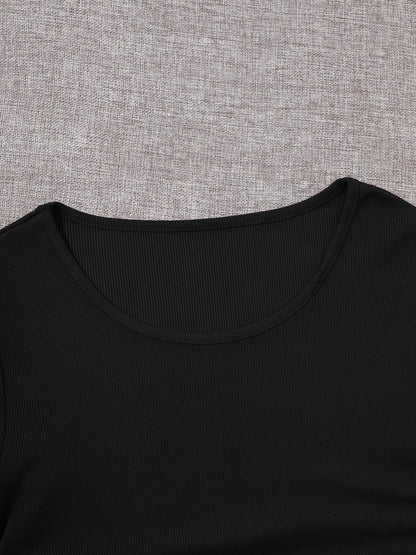 Womens Ruched Skinny Dress - Adjustable Drawstring Waist, Solid Color, Short Sleeve, Crew Neck, Chic and Versatile Casual Wear for Women