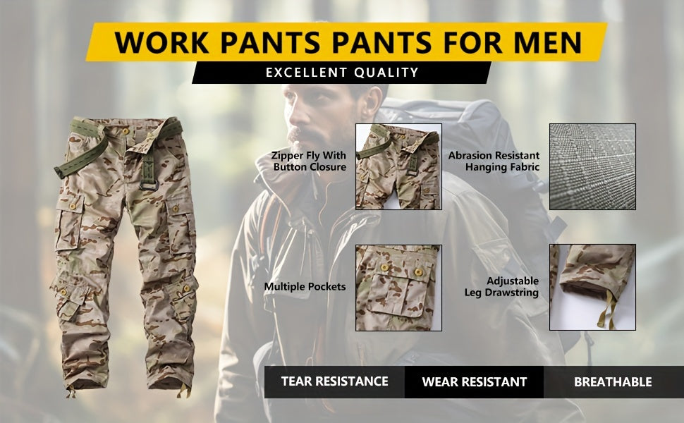 Men's Snake Skin Camo Cargo Pants - Multi-Pocket, Trendy, Outdoor, Streetwear-Ready Trousers with Durable Fabric and Practical Design