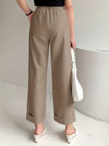 Chic Solid High Waist Pleated Pants - Flattering Draped Design, Straight Leg, Casual Style - Perfect for Womens Wardrobe