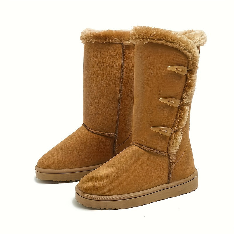 Stylish & Warm Women's Snow Boots - Solid Color, Horn Buckle, Soft Comfort Fit, Perfect for Winter