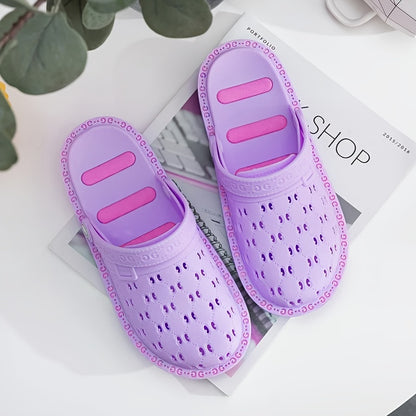 Women's Hollow Out Flat Clogs, Breathable & Lightweight Beach Sandals, Indoor & Outdoor Slippers