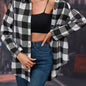 Plaid Print Classic Shirt, Casual Button-Front, Long Sleeve, Women's