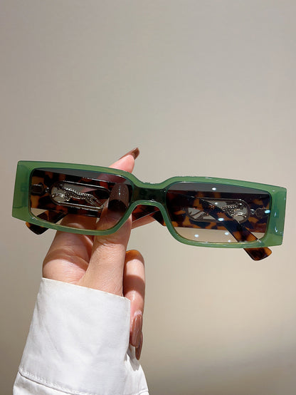 Chic Cheetah Print Rectangle Fashion Glasses with Gradient Lens - Lightweight PC Frame, Perfect for Summer Beach Parties & Outdoor Adventures