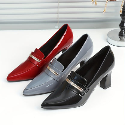 Women's Solid Color Shoes, Point Toe Slip On Chunky Heel Velvet Warm Lightweight Shoes, Outdoor Comfy Shoes