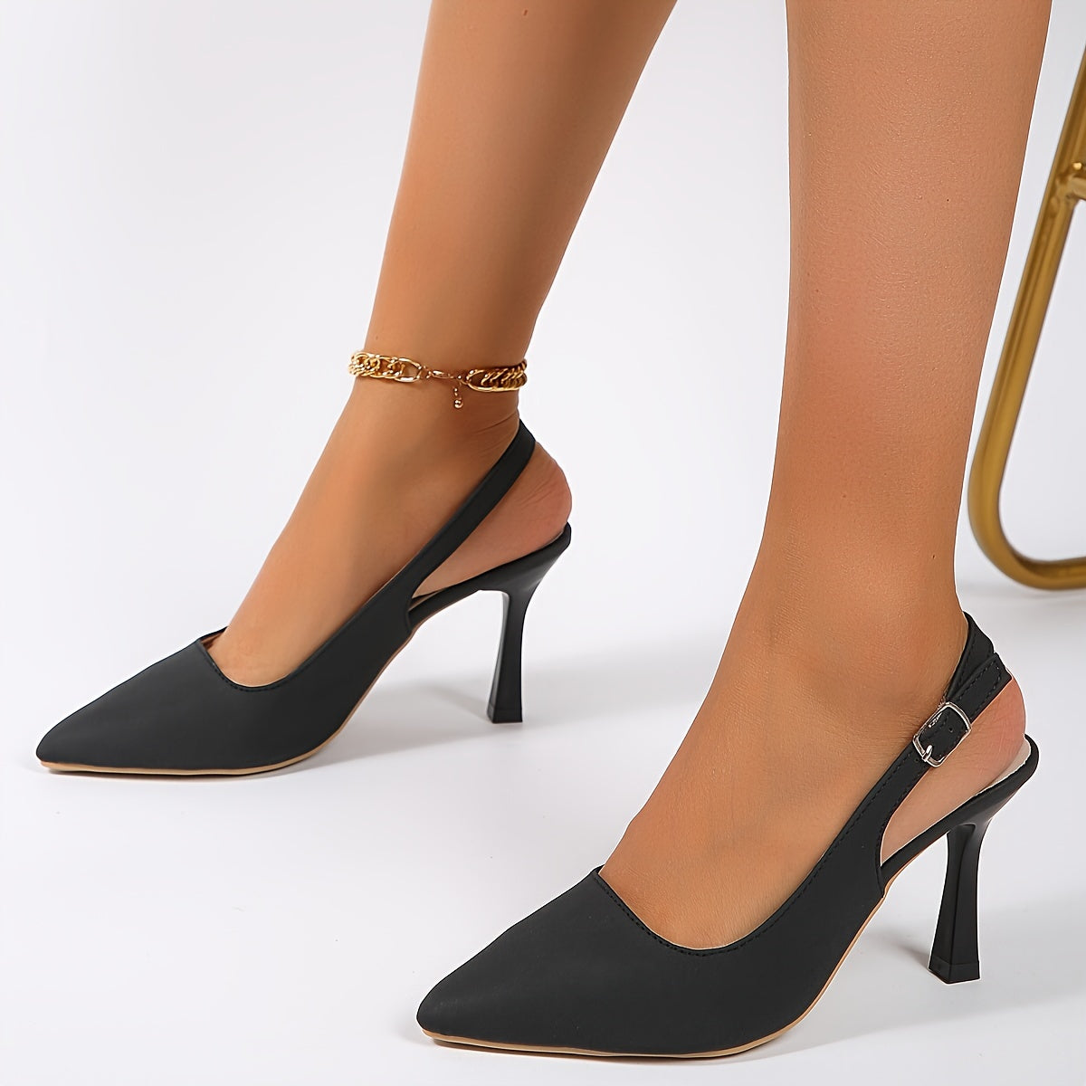 Women's Slingback High Heels, Solid Color Pointed Toe Buckle Strap Stilettos, Party & Dress Summer Shoes for Koningsdag/King's Day