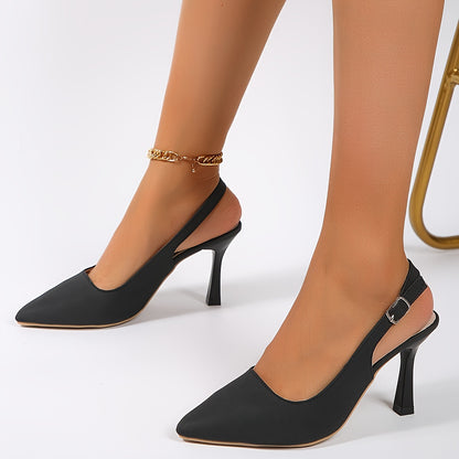 Women's Slingback High Heels, Solid Color Pointed Toe Buckle Strap Stilettos, Party & Dress Summer Shoes for Koningsdag/King's Day