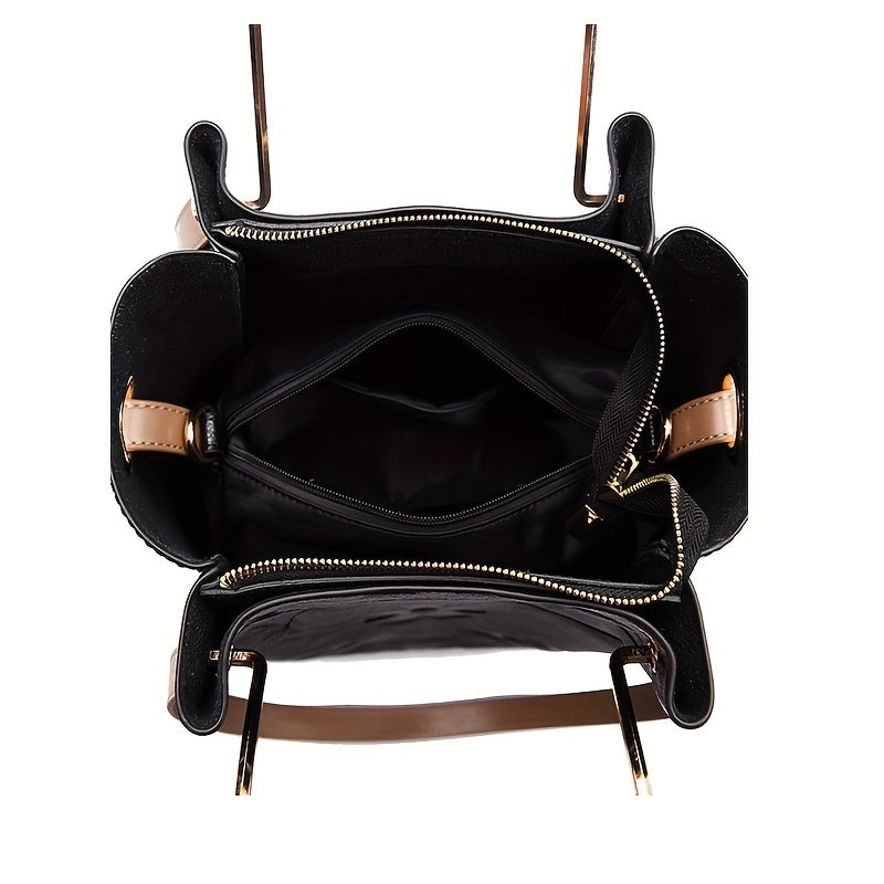 Classic Elegant Flower Embossed Satchel Handbag, Fashionable All-Match Bag For Work