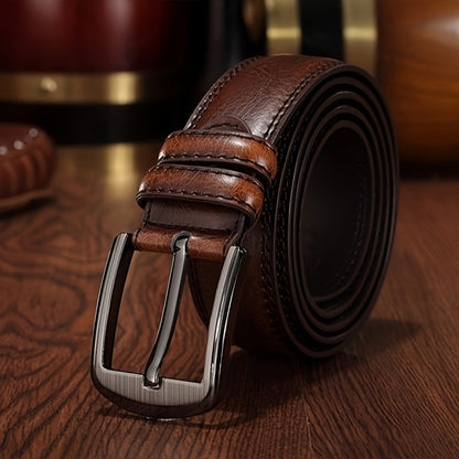 Men's Belt Boys Real Cowhide Leather Belt Pin Buckle Belt Brown Middle-aged Youth Casual Trendy Men's Belt, Ideal choice for Gifts