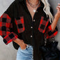 Plaid Print Splicing Shirt, Casual Button Front Long Sleeve Shirt, Women's Clothing