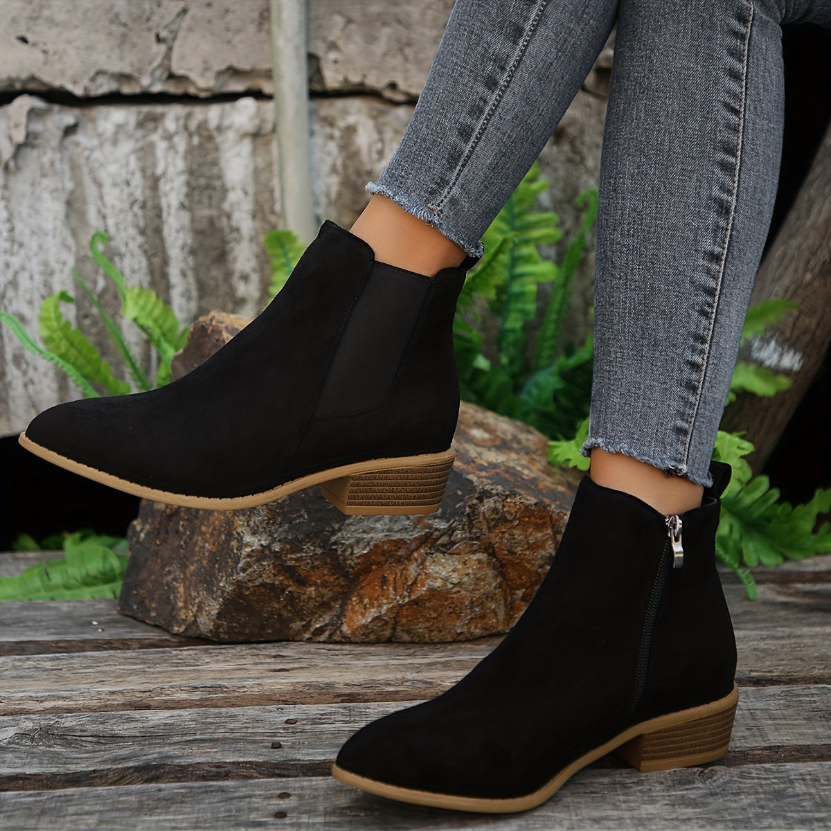 Pointed Toe Ankle Boots - Chunky Heels, Stylish, Comfortable for Daily Wear
