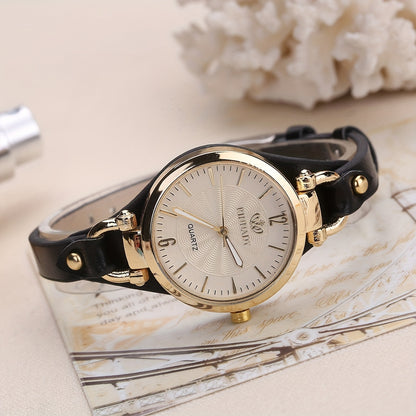 Elegant Quartz Ladies Watch - Boho Chic Leather Strap, Japanese Movement, Shock-Resistant with Stud Embellishments