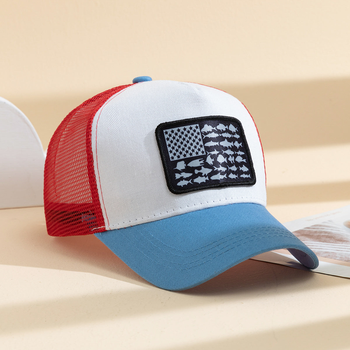 1pc Unisex Sunshade Breathable Mesh Baseball Cap With American Flag Pattern For Outdoor Sport , Ideal Choice For Gifts