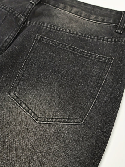 Men's Casual Wide Leg Jeans, Street Style Loose Fit Distressed Denim Pants