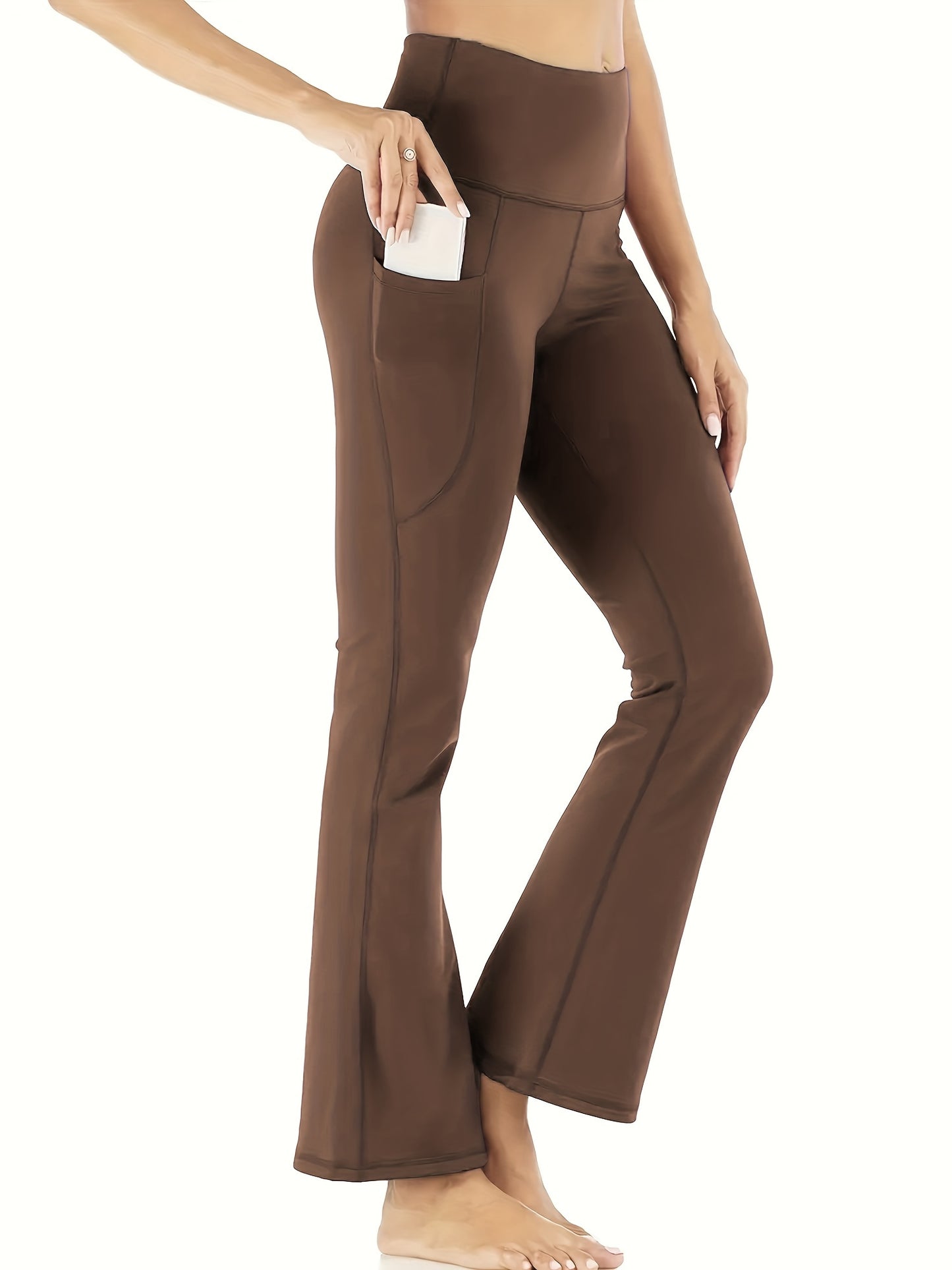 High-Waist Stretch Yoga Leggings with Pockets - Durable, Flare-Wide Leg, Non-Sheer Sports Pants for All Seasons