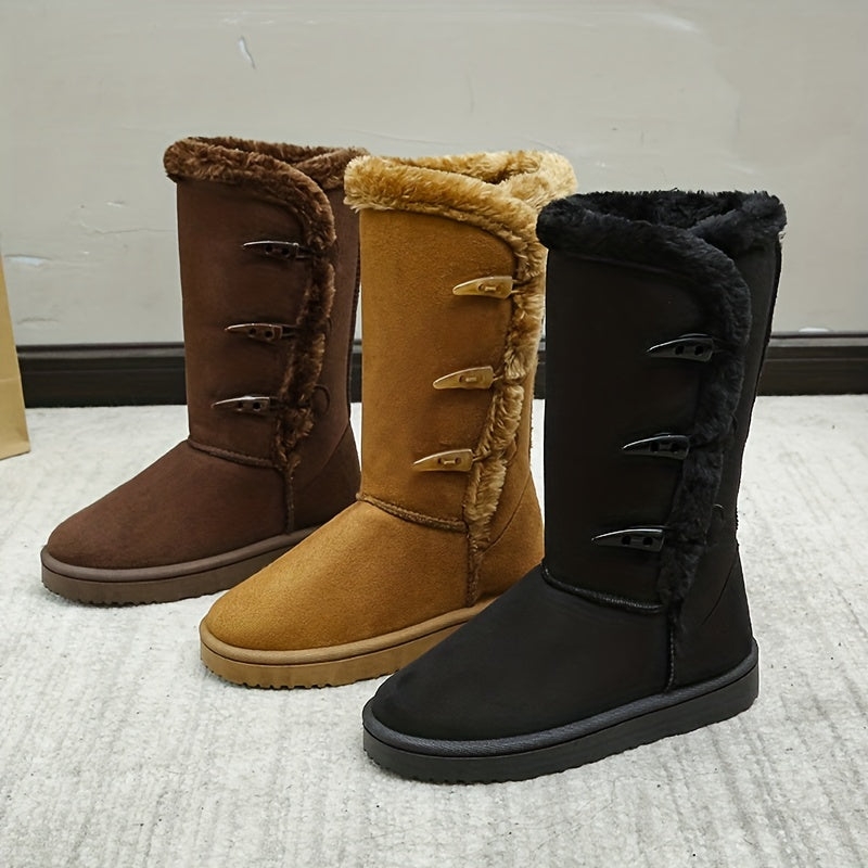 Stylish & Warm Women's Snow Boots - Solid Color, Horn Buckle, Soft Comfort Fit, Perfect for Winter