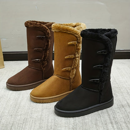 Stylish & Warm Women's Snow Boots - Solid Color, Horn Buckle, Soft Comfort Fit, Perfect for Winter