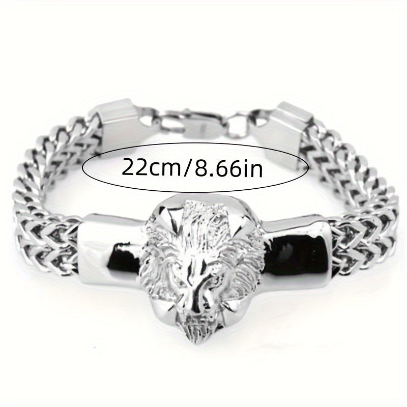 High-quality Stainless Steel Domineering Lion Head 1pc Chain Animal Bracelet - Men's Hip-hop Rock Punk Trend Motorcycle Accessories