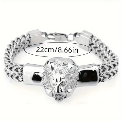 High-quality Stainless Steel Domineering Lion Head 1pc Chain Animal Bracelet - Men's Hip-hop Rock Punk Trend Motorcycle Accessories