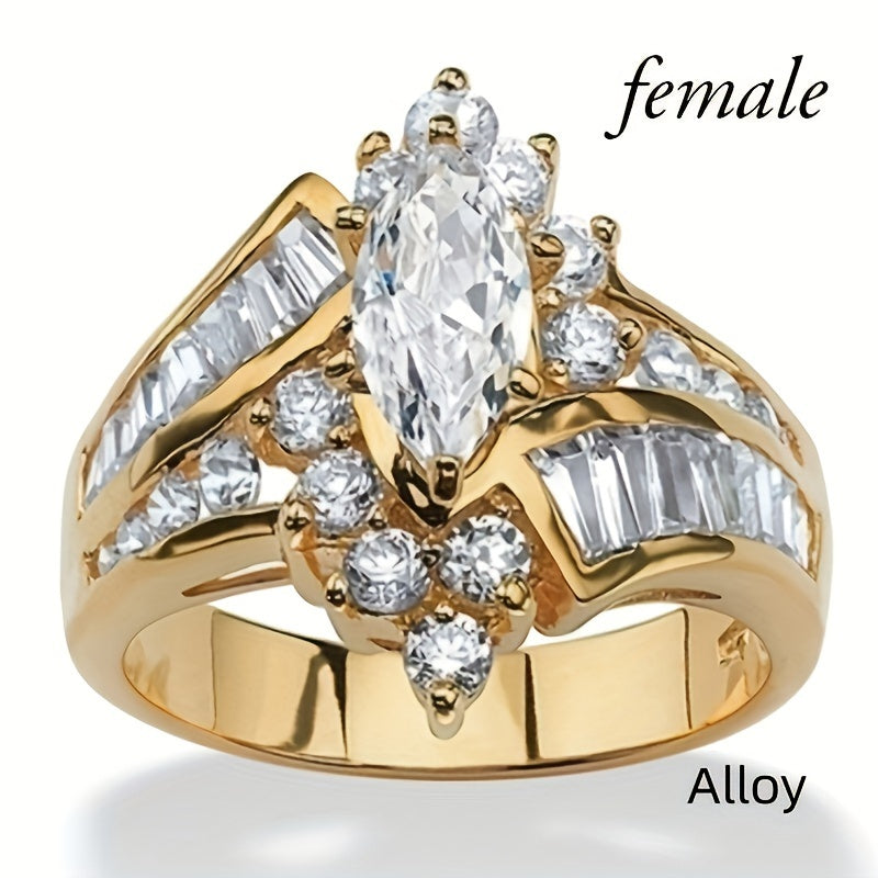 Fashionable Casual Romantic Stainless Steel Double-row Imitation Zirconia Ring