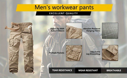 Relaxed Fit Multi-Pocket Cargo Pants for Men - Wear-Resistant, Tactical, Loose-Fitting, Comfortable, Durable, Versatile, and Practical - Ideal for Outdoor Activities, Hiking, Camping, and Travel