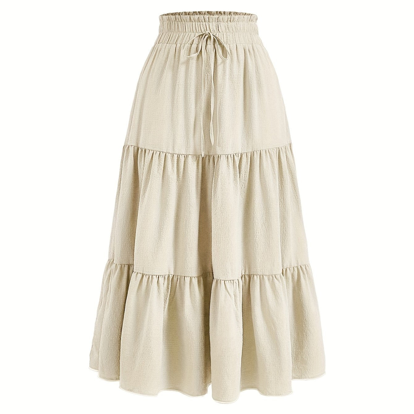 Solid Tie Waist Tiered Skirt, Casual Elastic Waist Skirt For Spring & Fall, Women's Clothing