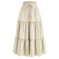 Solid Tie Waist Tiered Skirt, Casual Elastic Waist Skirt For Spring & Fall, Women's Clothing
