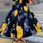 Plus Size Elegant Skirt, Women's Plus Floral Print Elastic High Rise Slight Stretch A-line Maxi Skirt