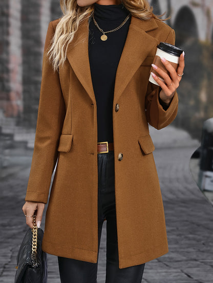 Womens Premium Solid Single Breasted Jacket - Long Sleeve, Elegant & Warm, Perfect for Fall & Winter Occasions - Versatile Fashion Clothing