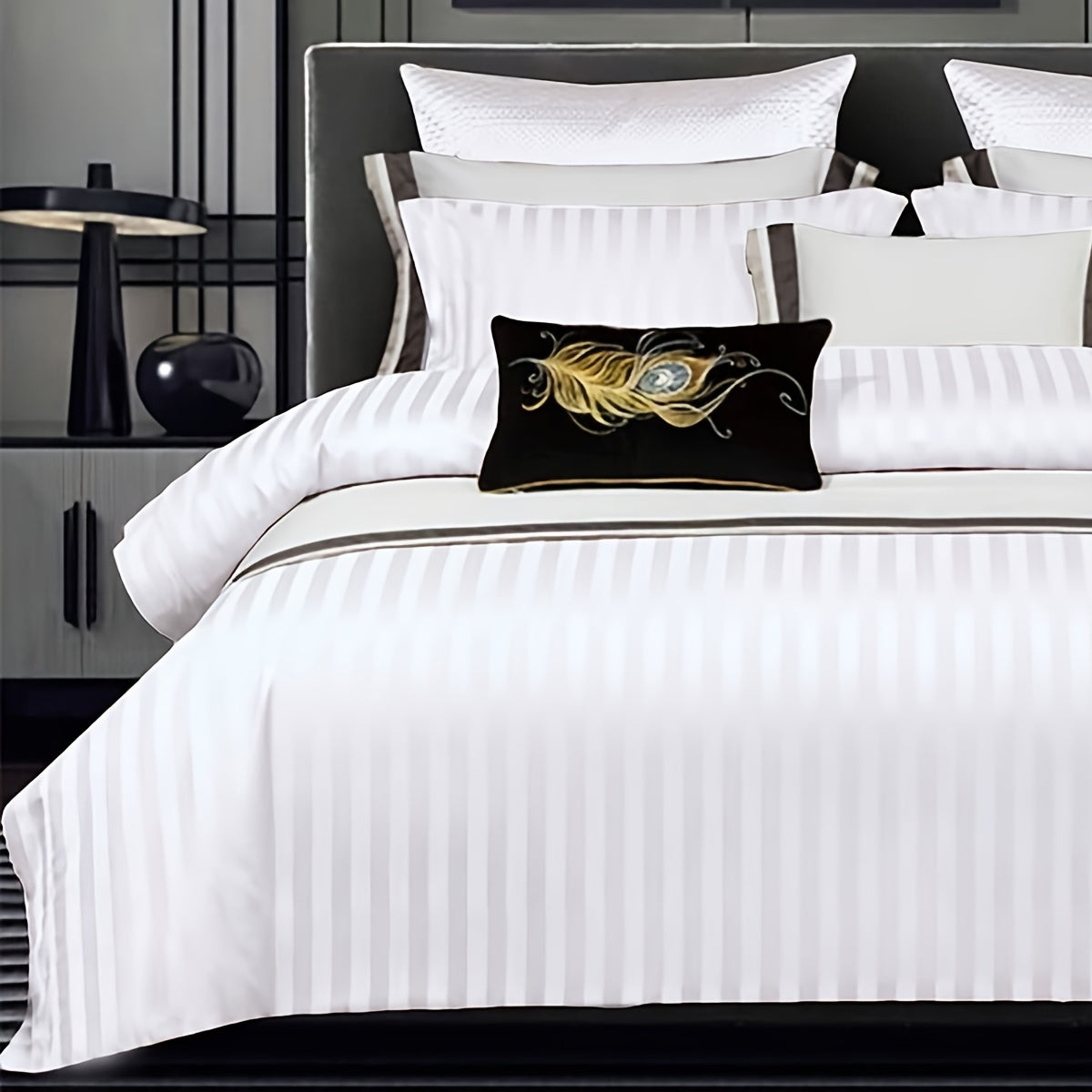 3pcs Luxury Duvet Cover Set (1*Duvet Cover + 2*Pillowcase, Without Core), White Satin Print Bedding Set, Soft Comfortable Duvet Cover, For Bedroom, Guest Room