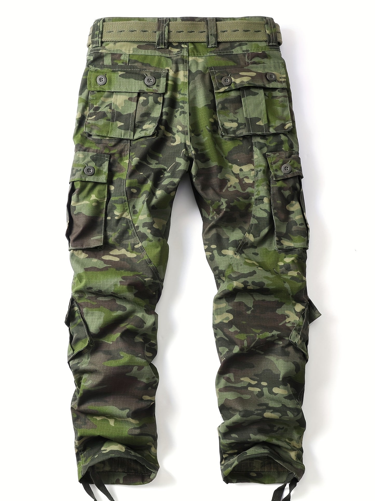 Mens Camouflage Cargo Pants - Relaxed Fit, Cuffed, Multiple Flap Pockets, Versatile, Durable, Ideal for Hiking, Workout, and Outdoors Activities in All Seasons - Belt Sold Separately