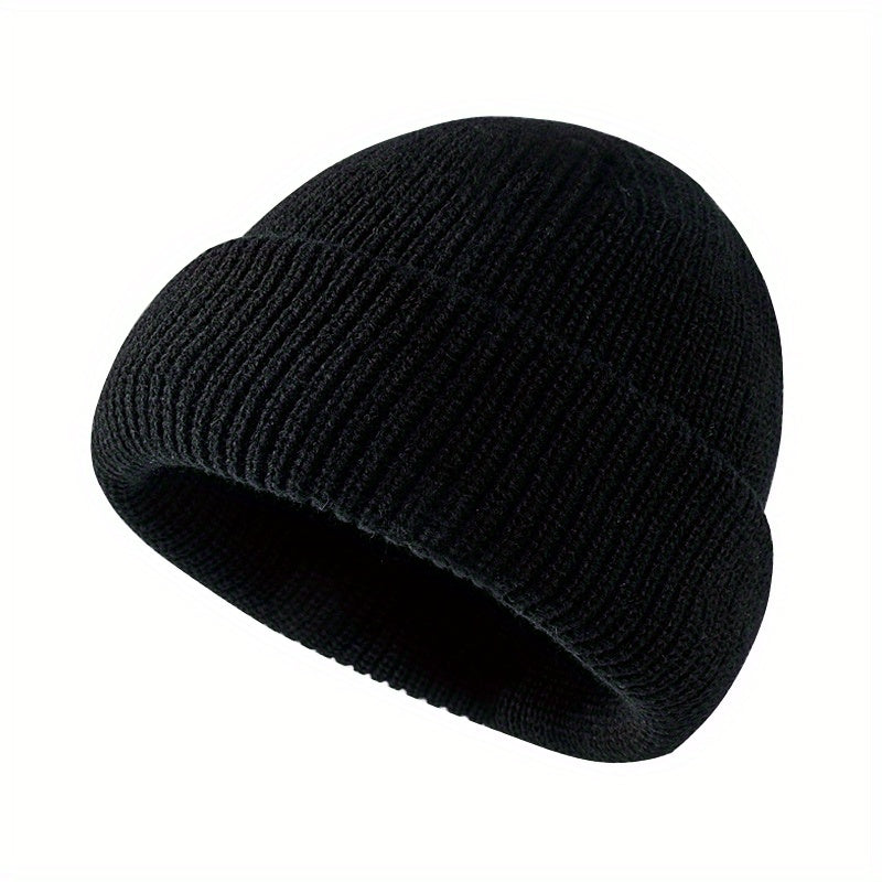 1pc Fashionable Cuffed Windproof Knit Dome Beanie Hat For Men And Women
