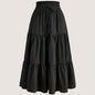 Solid Tie Waist Tiered Skirt, Casual Elastic Waist Skirt For Spring & Fall, Women's Clothing