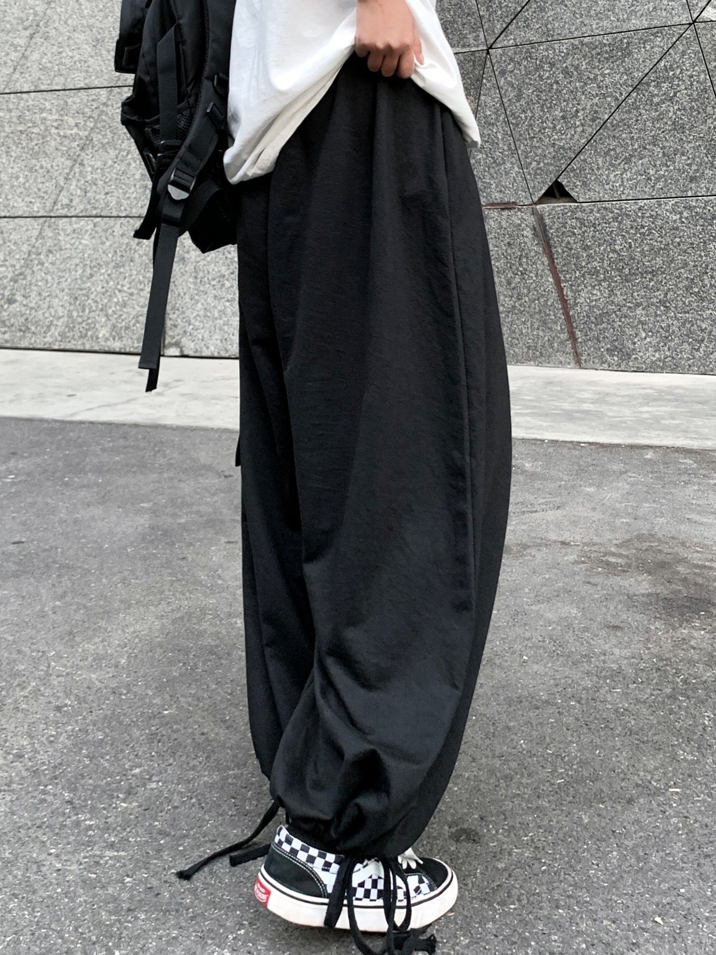 Solid Drawstring Baggy Pants, Casual Pocket Pants For Spring & Fall, Women's Clothing