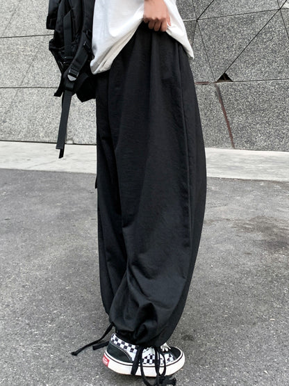 Solid Drawstring Baggy Pants, Casual Pocket Pants For Spring & Fall, Women's Clothing