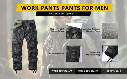 Men's Tactical Camo Cargo Pants - Loose Fit, Multi Flap Pocket, Durable, Breathable, Water-Resistant, Outdoor & Streetwear Fashion - Hip Hop Style, Work Pants for Casual Occasions