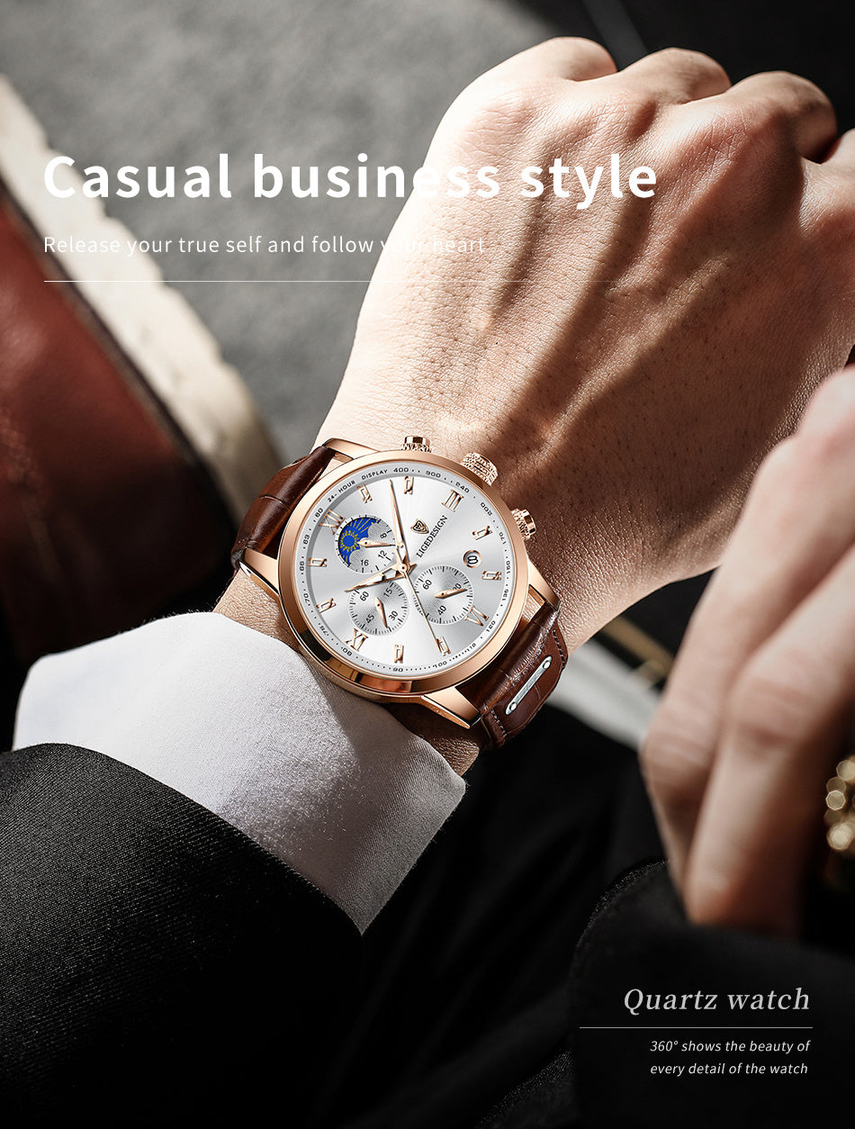 LIGE Men Watch Luxury PU Leather Sport Quartz Wristwatch Chronograph Watch For Men Masculino Men Gift Christmas Gift