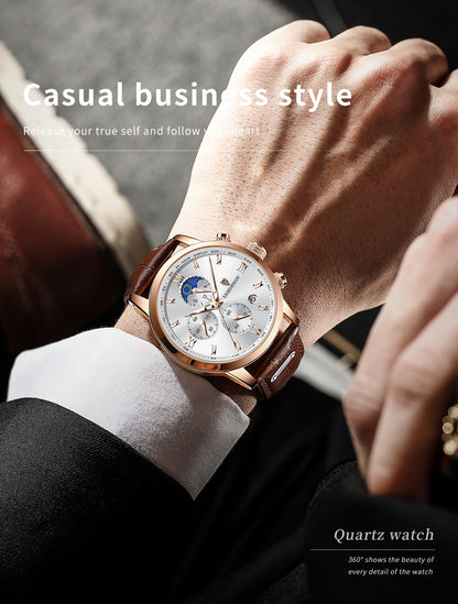 LIGE Men Watch Luxury PU Leather Sport Quartz Wristwatch Chronograph Watch For Men Masculino Men Gift Christmas Gift