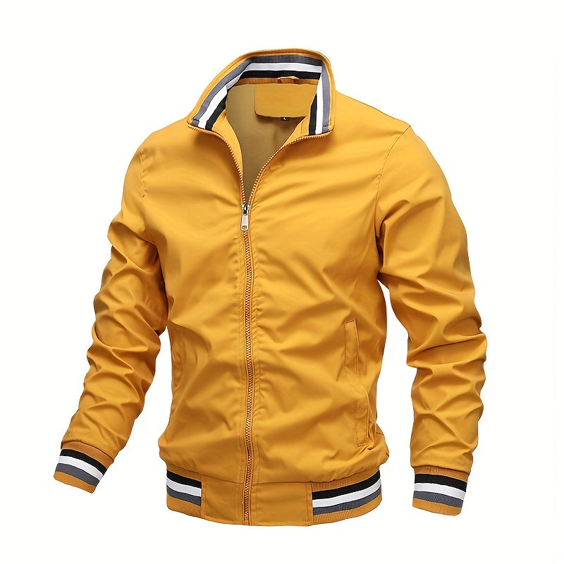 Men's Casual Stand Collar Jacket Coat Regular Fit College Hipster Windbreaker For Spring Autumn