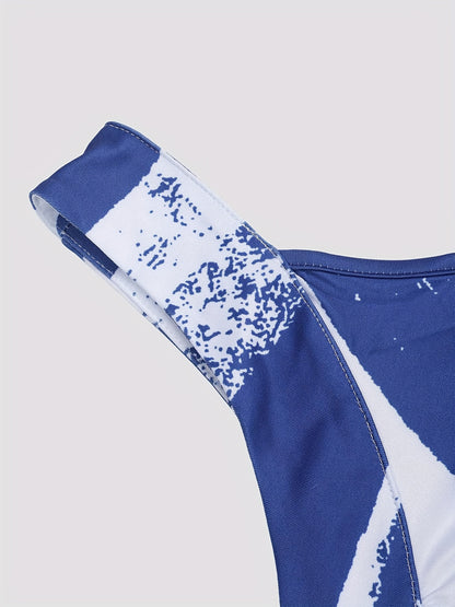 Plus Size Round Neck Colorblock Curved Hem Casual Tank Top