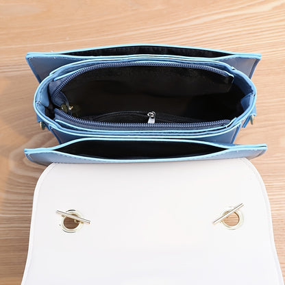 Geometric Embroidered Flap Square Bag - Chic Crossbody with Stylish Chain, Magnet Closure, and Bag Charm