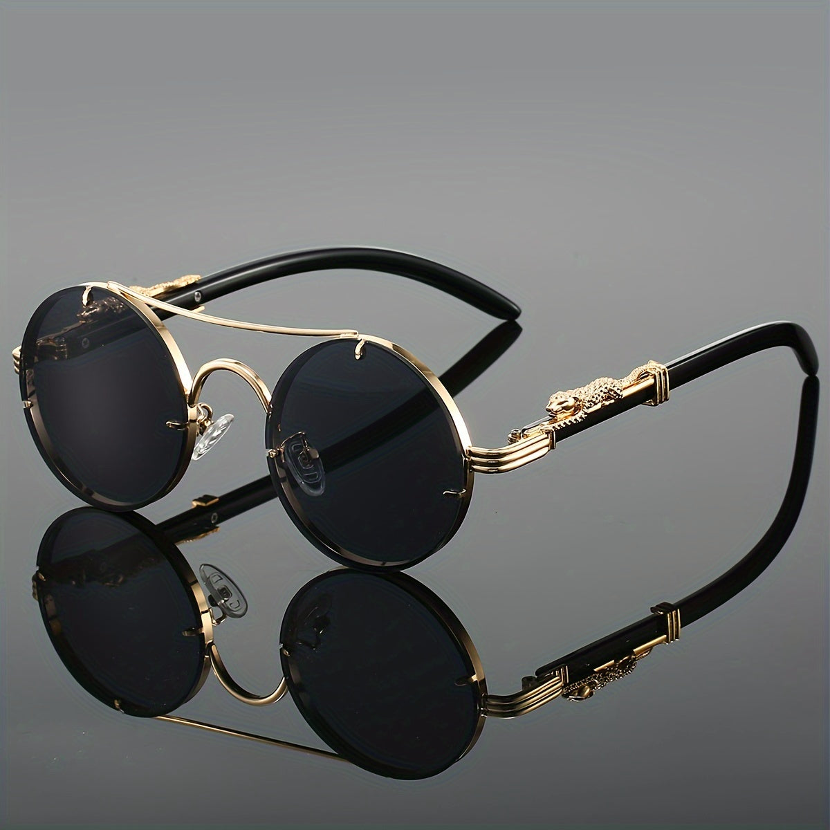 1pc Women, Fashion Round Glasses Stylish High-end Leopard Print Metal Leg Black Glasses, Retro Luxury Men'S Glasses, Suitable for Decorating Driving Wear and Daily Wear.