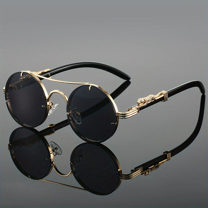 1pc Women, Fashion Round Glasses Stylish High-end Leopard Print Metal Leg Black Glasses, Retro Luxury Men'S Glasses, Suitable for Decorating Driving Wear and Daily Wear.