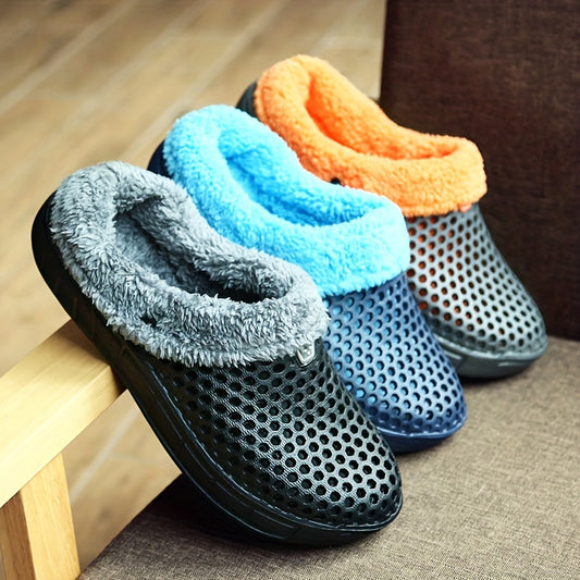Cozy Plush Lined Slippers for Women - Soft, Warm, and Comfortable Hollow Out Design, Casual Solid Color Slip On Clogs for Winter Indoor Use, Breathable and Lightweight Shoes for Relaxation