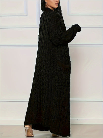 Plus Size Solid Jacquard Longline Cardigan, Women's Plus Medium Stretch Elegant Sweater Cardigan