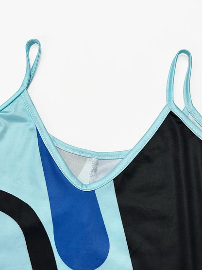 Flowing Maxi Sundress - Vibrant Abstract Art Print - Breezy Spaghetti Straps - Versatile Summer Attire for Women