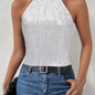 Sequined Tie Back Halter Top, Elegant Sleeveless Top For Summer, Women's Clothing