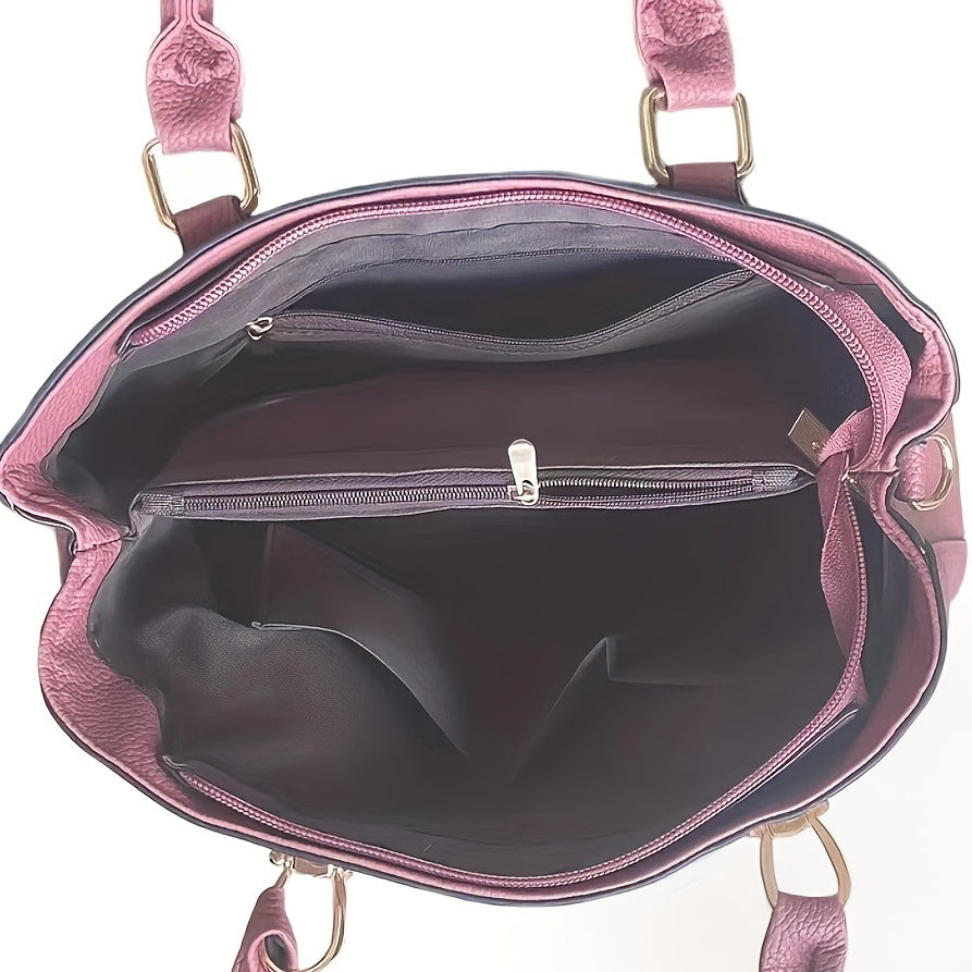 Elegant Embroidery Detail Tote Bag, Women's Top Handle Satchel Purse, Fashion Large Capacity Crossbody Bag