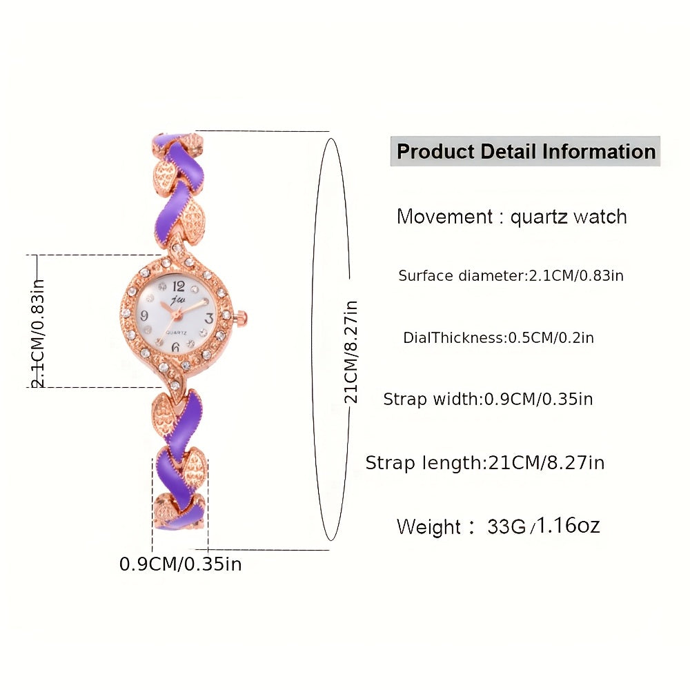 Elegant Rhinestone Quartz Women's Watch & Chic 4pc Jewelry Set - Shock-Resistant, Japanese Movement, Perfect Gift