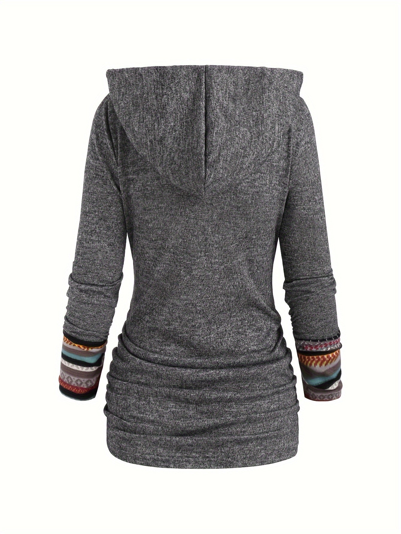 Trendy Womens Stripe Hoodie with Button Accent - Casual Long Sleeve Splicing Design - Comfortable & Stylish Fashion Clothing